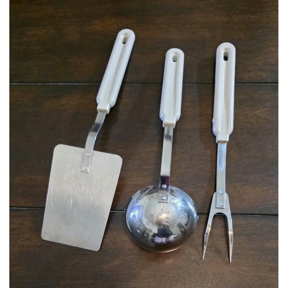 Vintage 3 Piece Robinson Kitchen Utensils Spatula Meat Fork Soup Ladle Stainless